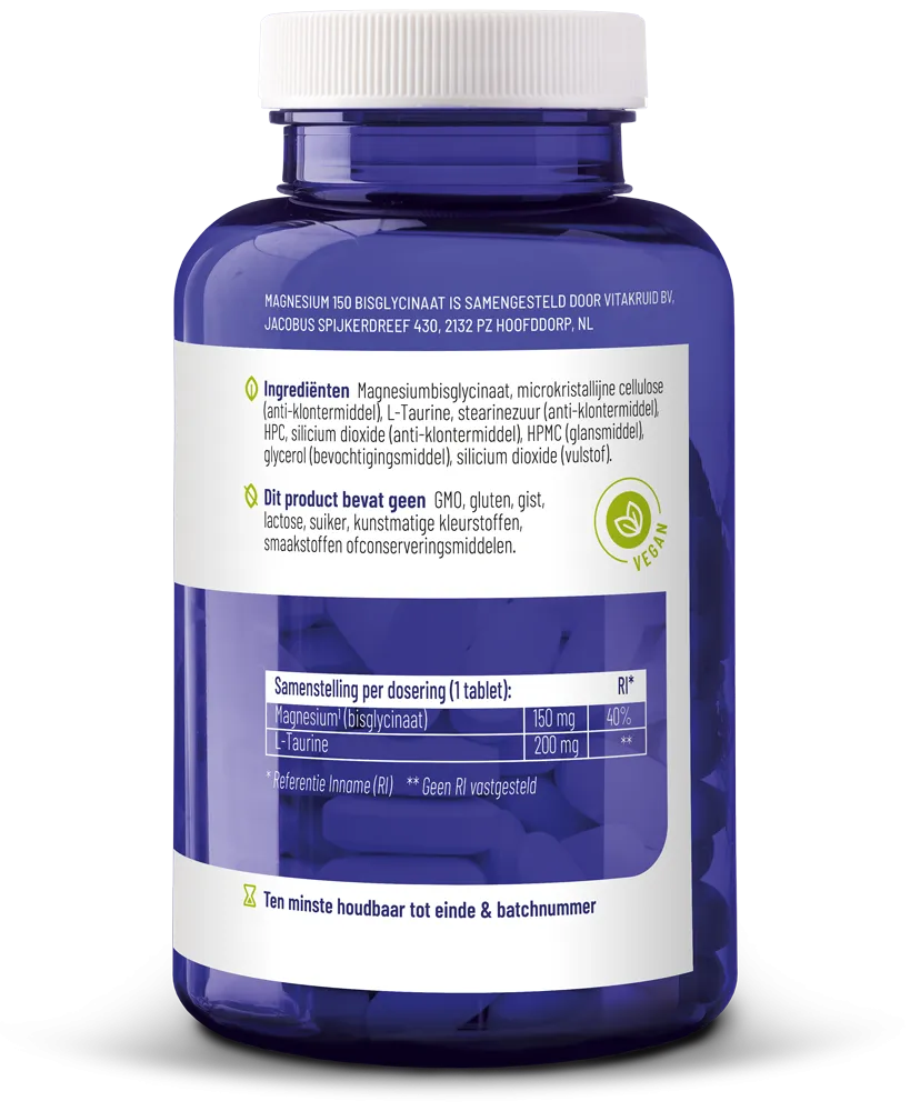 Vitakruid Magnesium 150 Bisglycinaat Met 200Mg L-Taurine (90 tabletten) - image 2