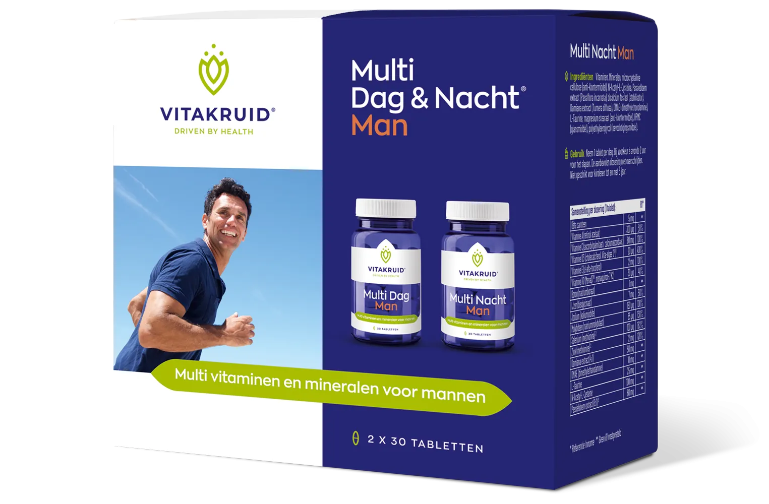 Vitakruid Multi Dag & Nacht Man 100% Vegan (2 X 30 tabletten)