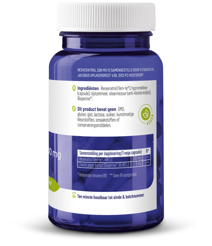 Vitakruid Resveratrol (Veri-Te®) 200 Mg Met Bioperine® (60 vega capsules) - image 2