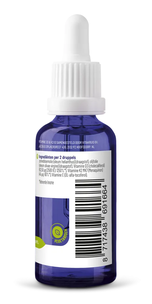 Vitakruid Vitamine D3 & K2 (Menaq7®) Met Druppelpipet (30 ml)