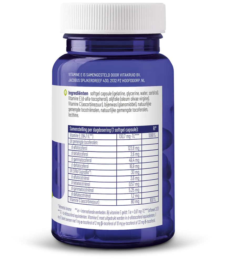 Vitakruid Vitamine E Complex 8 Tocoferolen En -Triënolen (60 softgels) - image 2