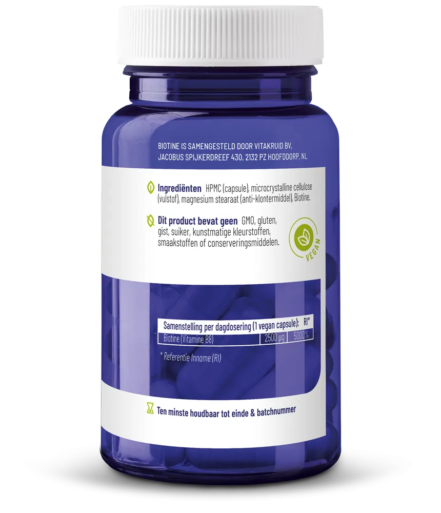 Vitakruid Biotine 2500 Mcg Voor Huid, Haar & Nagels (90 vega capsules) - image 2