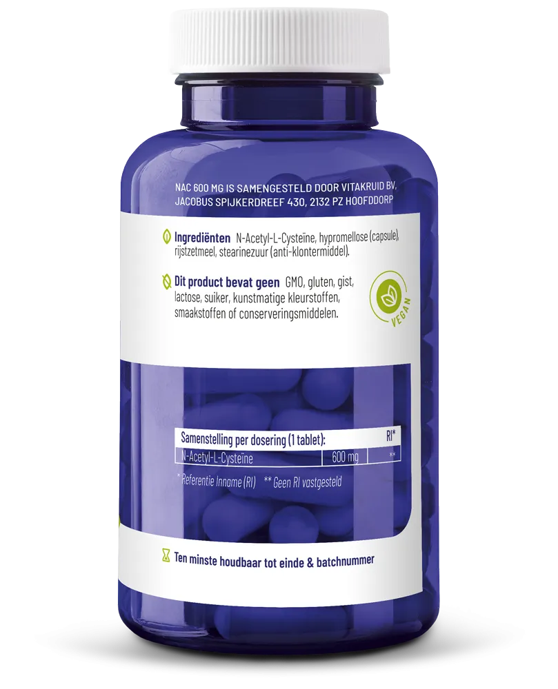 Vitakruid Nac 600 Mg N-Acetyl-L-Cysteïne (90 vega capsules) - image 2