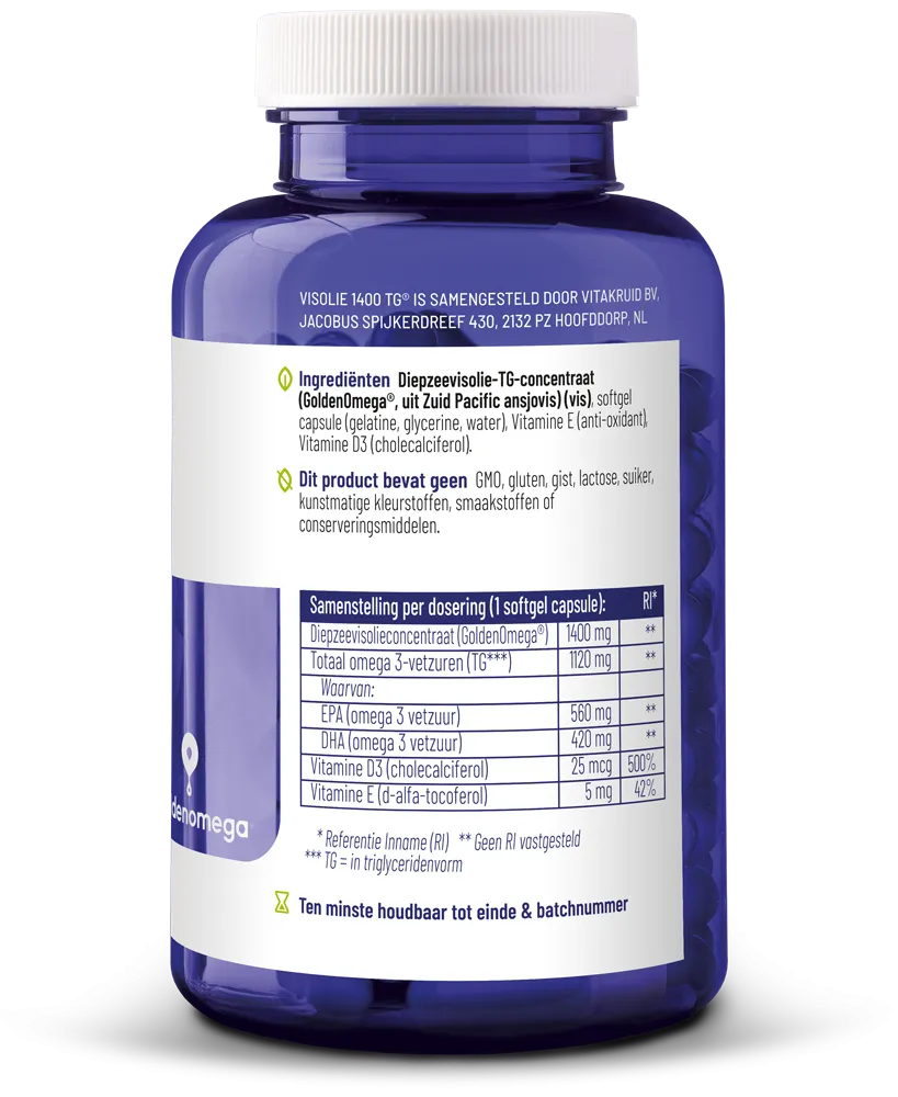 Vitakruid Visolie 1400 Tg® Triglyceriden Met D3 (90 Softgels) - image 2