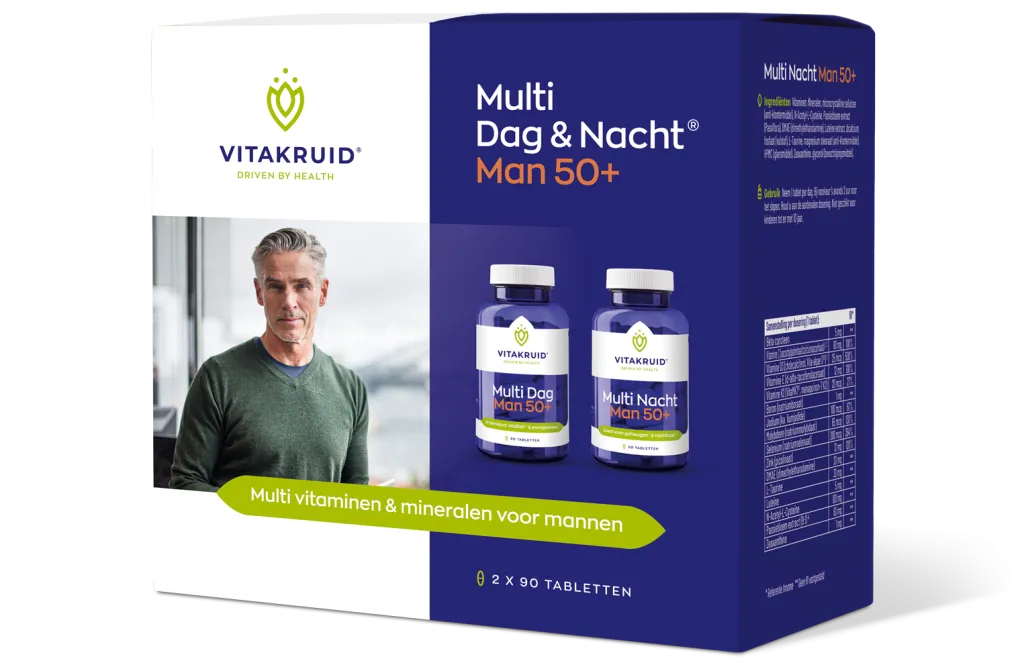 Vitakruid Multi Dag & Nacht Man 50+ 100% Vegan (2 X 90 tabletten)