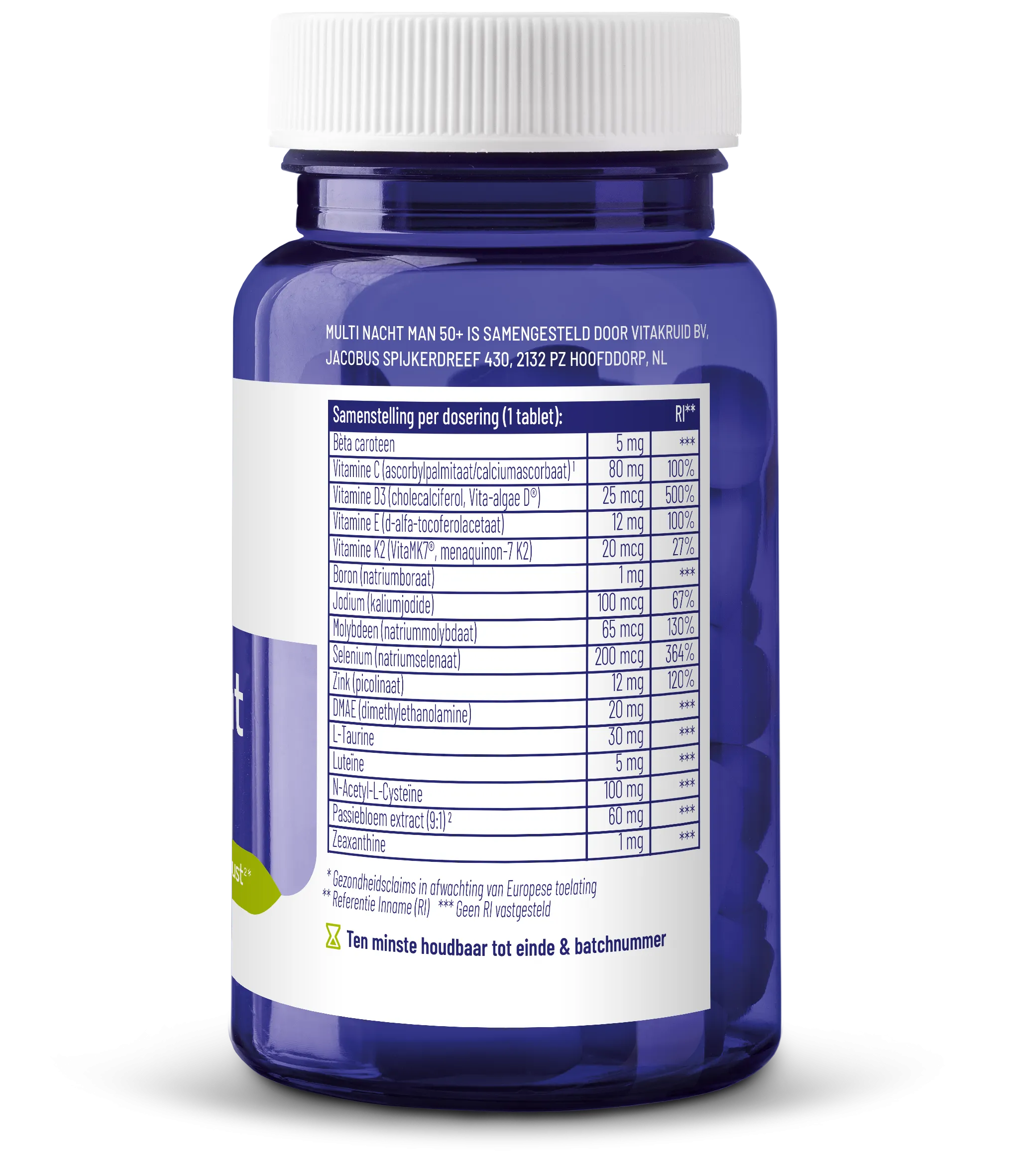 Vitakruid Multi Nacht Man 50+ 100% Vegan (30 tabletten) - image 2