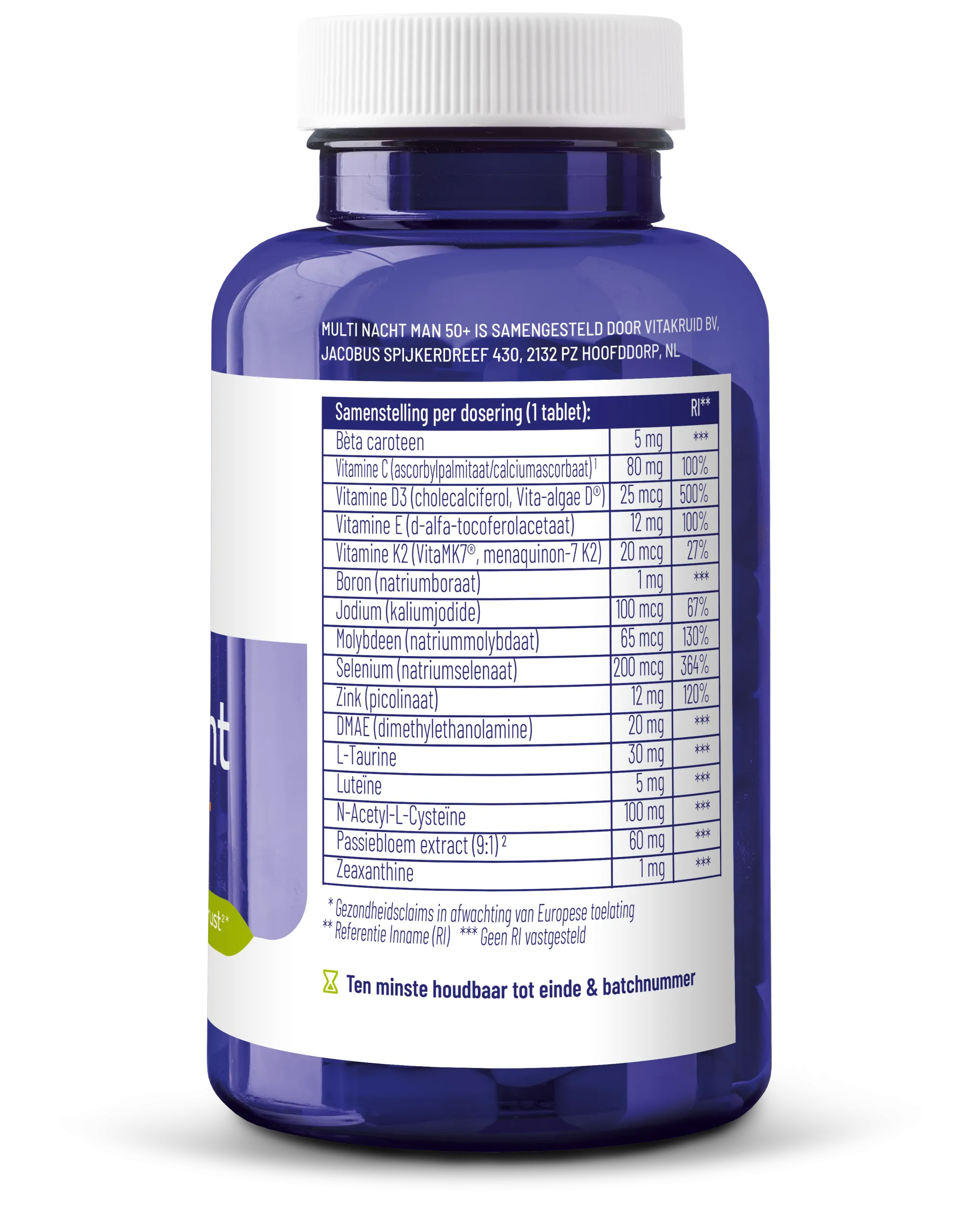 Vitakruid Multi Nacht Man 50+ 100% Vegan (90 tabletten) - image 2