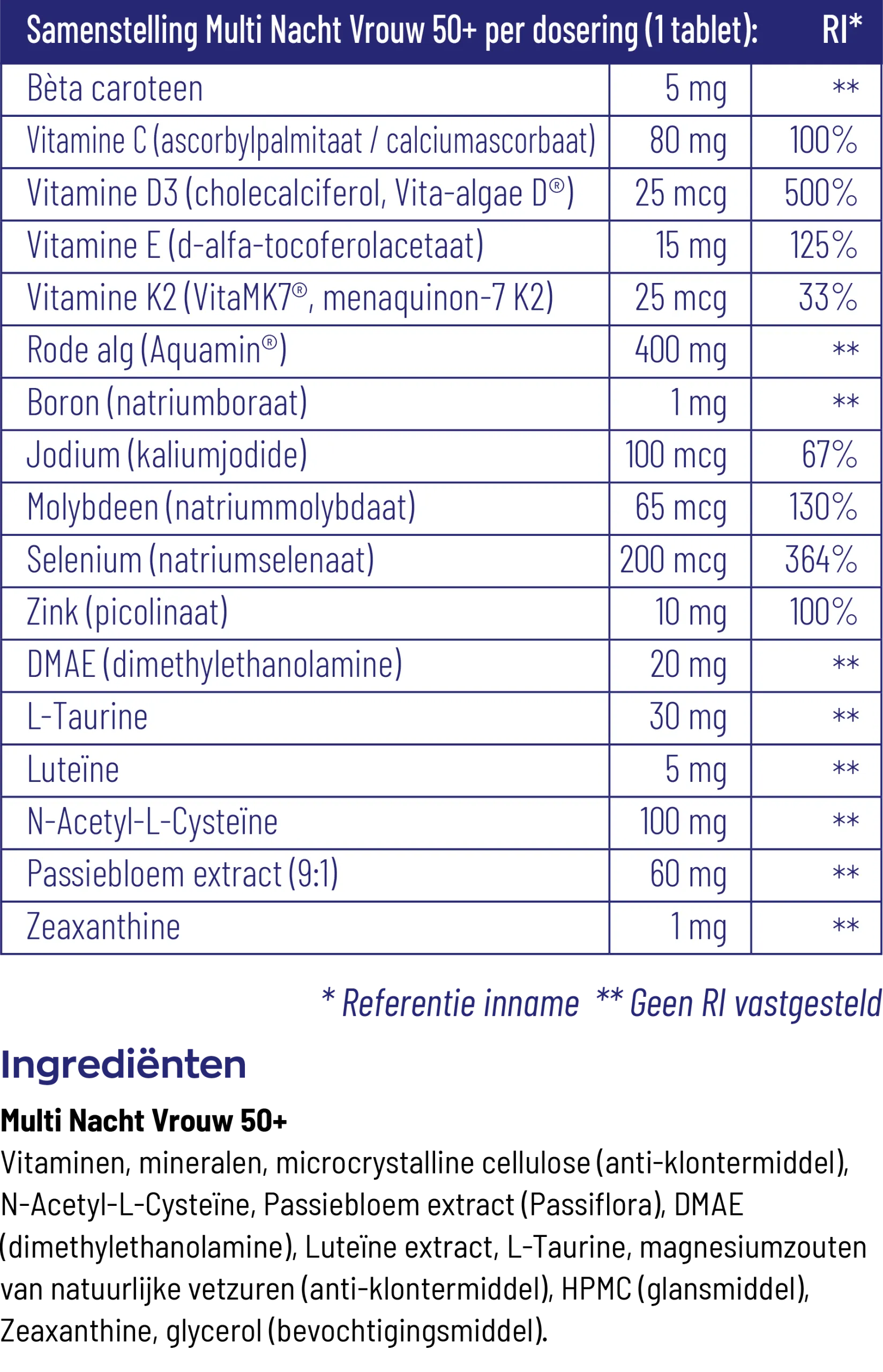 Vitakruid Multi Nacht Vrouw 50+ 100% Vegan (90 tabletten) - image 3