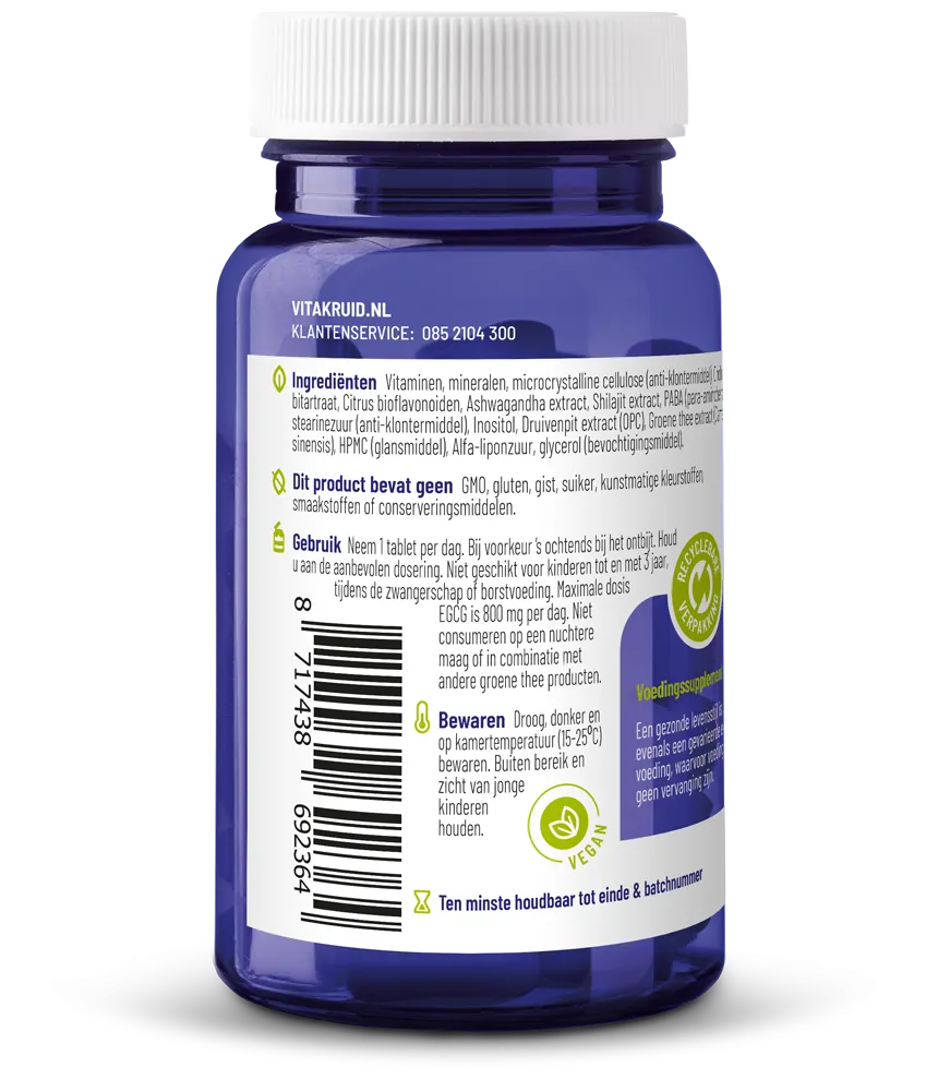 Vitakruid Multi Dag Man Sport 100% Vegan (30 tabletten)