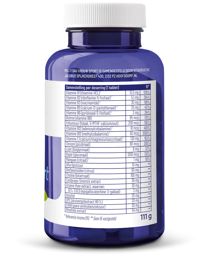 Vitakruid Multi Dag Vrouw Sport 100% Vegan (90 tabletten) - image 2