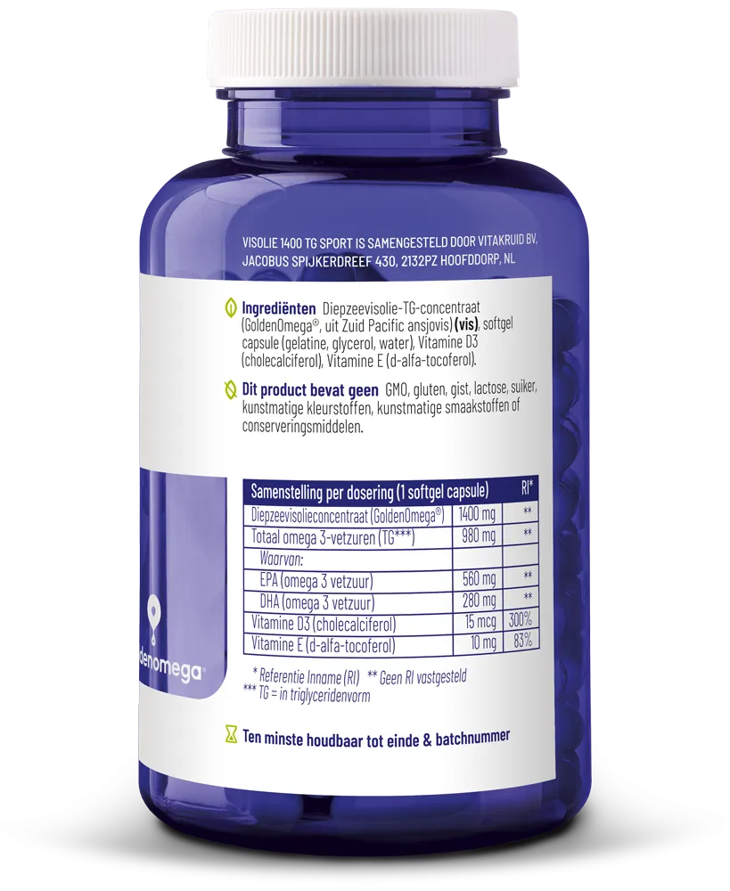 Vitakruid Visolie 1400 Sport Triglyceriden Epa 40% Dha 20% (90 softgels) - image 2