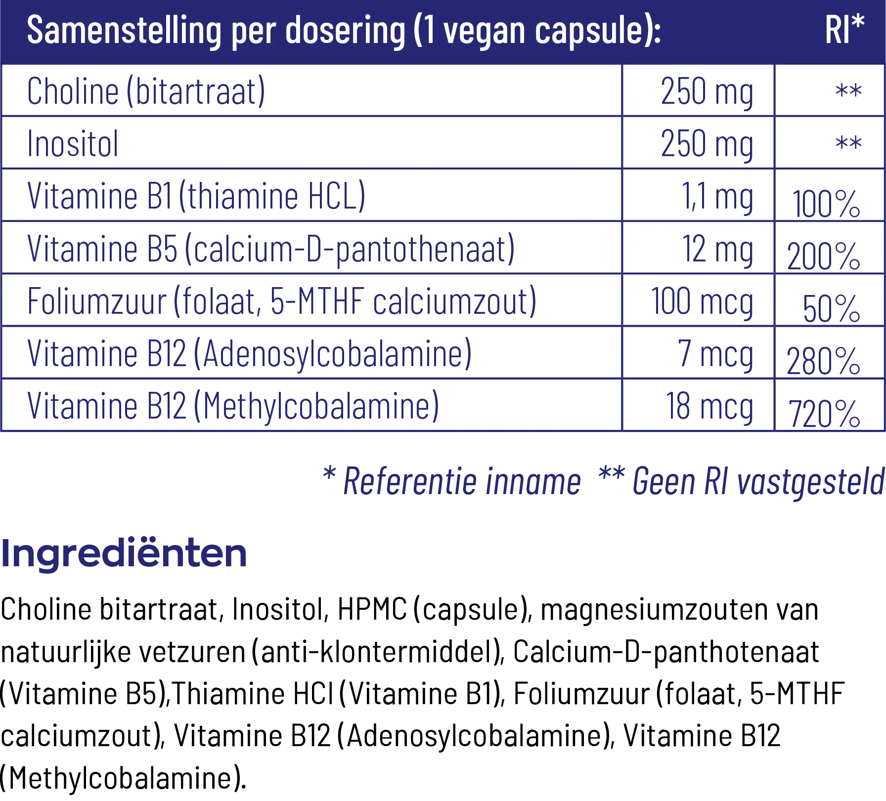 Vitakruid Choline Complex Met Inositol, B1, B5, B12 & Folaat (90 vega capsules) - image 3
