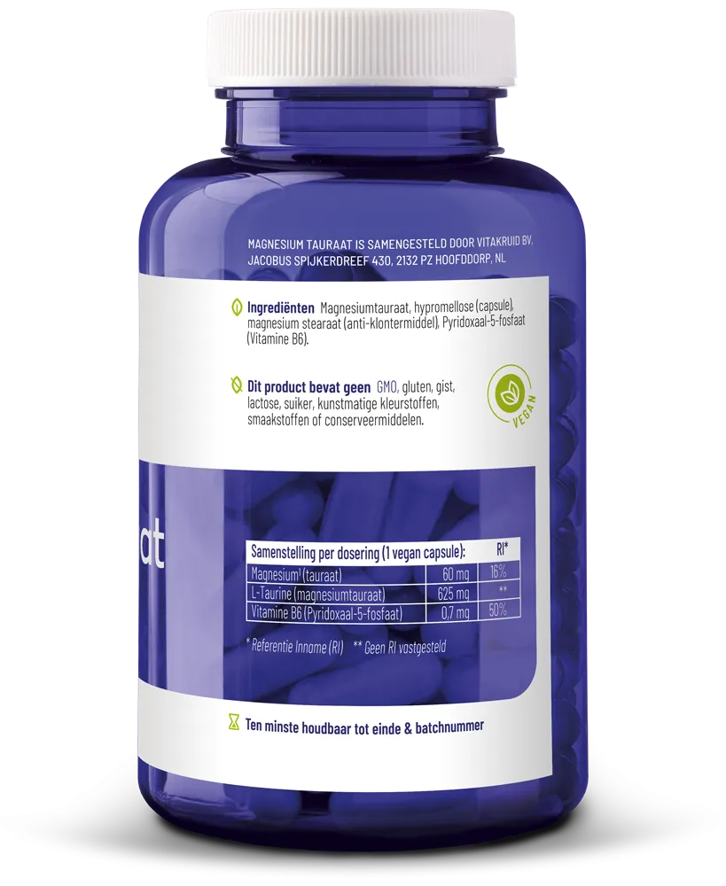 Vitakruid Magnesium Tauraat Met Vitamine B6 (P-5-P) (180 vega capsules) - image 2