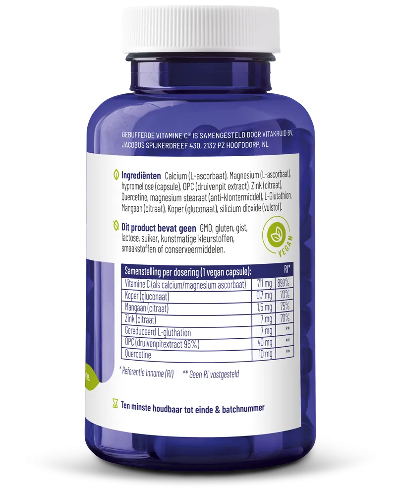 Vitakruid Gebufferde Vitamine C Met Oa Zink Opc Quercetine (90 vega capsules) - image 2