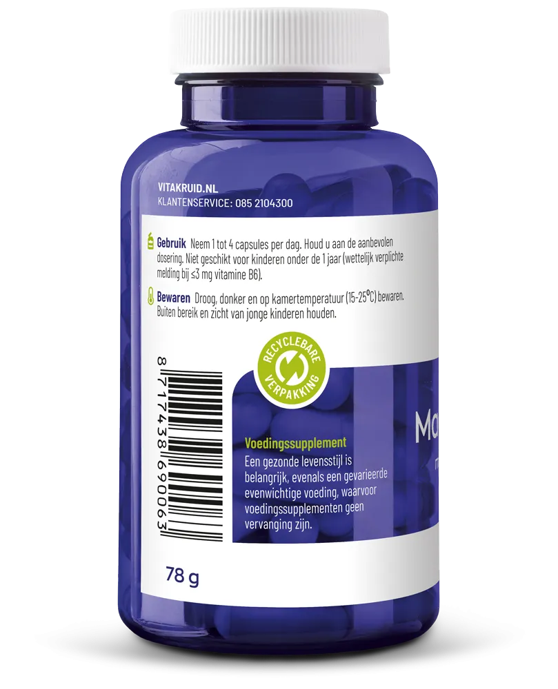 Vitakruid Magnesium Tauraat Met Vitamine B6 (P-5-P) (90 vega capsules)