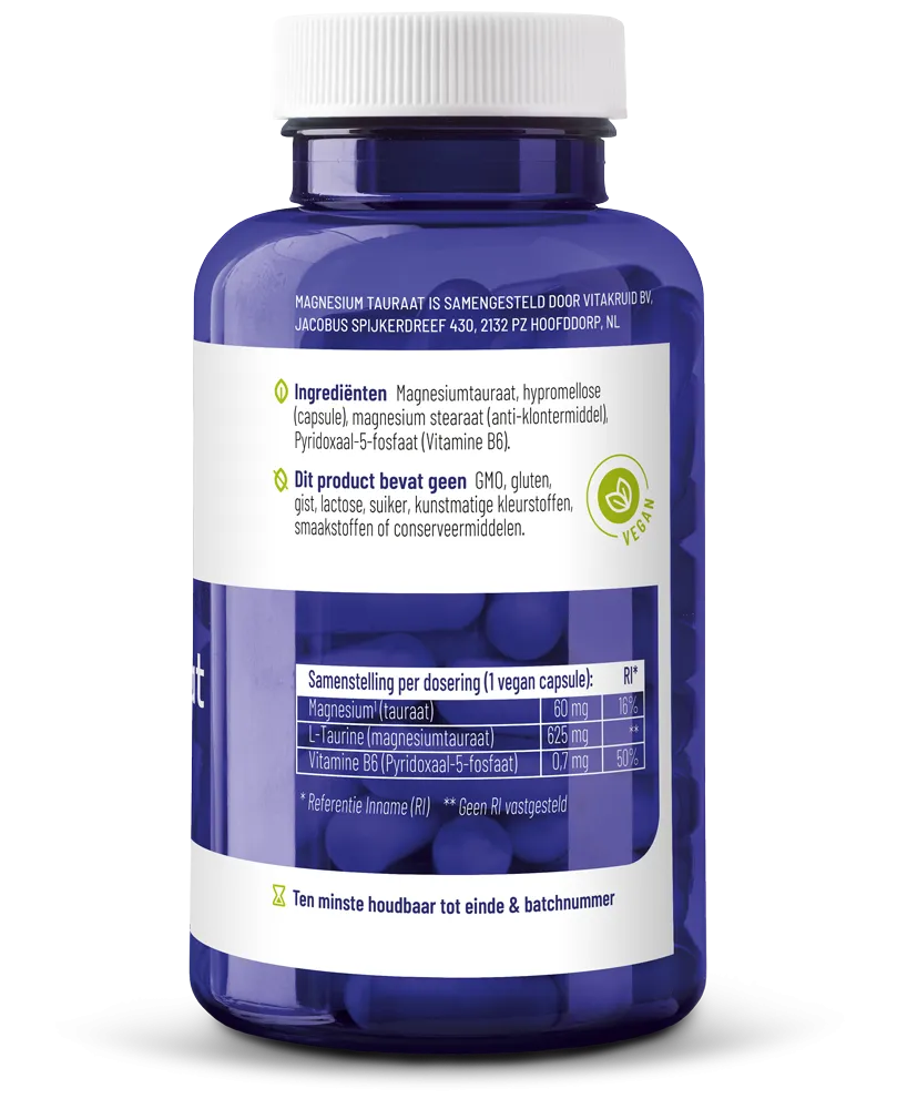 Vitakruid Magnesium Tauraat Met Vitamine B6 (P-5-P) (90 vega capsules) - image 2