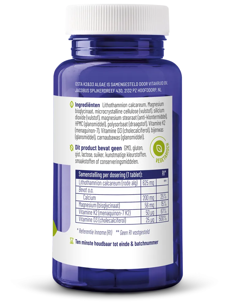Vitakruid Osta K2 & D3 Algae Met Calcium & Magnesium (90 tabletten) - image 2
