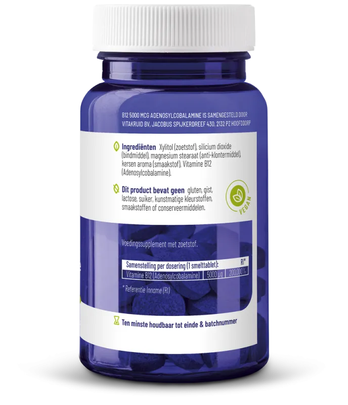 Vitakruid B12 5000 Mcg Actief Adenosylcobalamine Vitamine (60 tabletten) - image 2