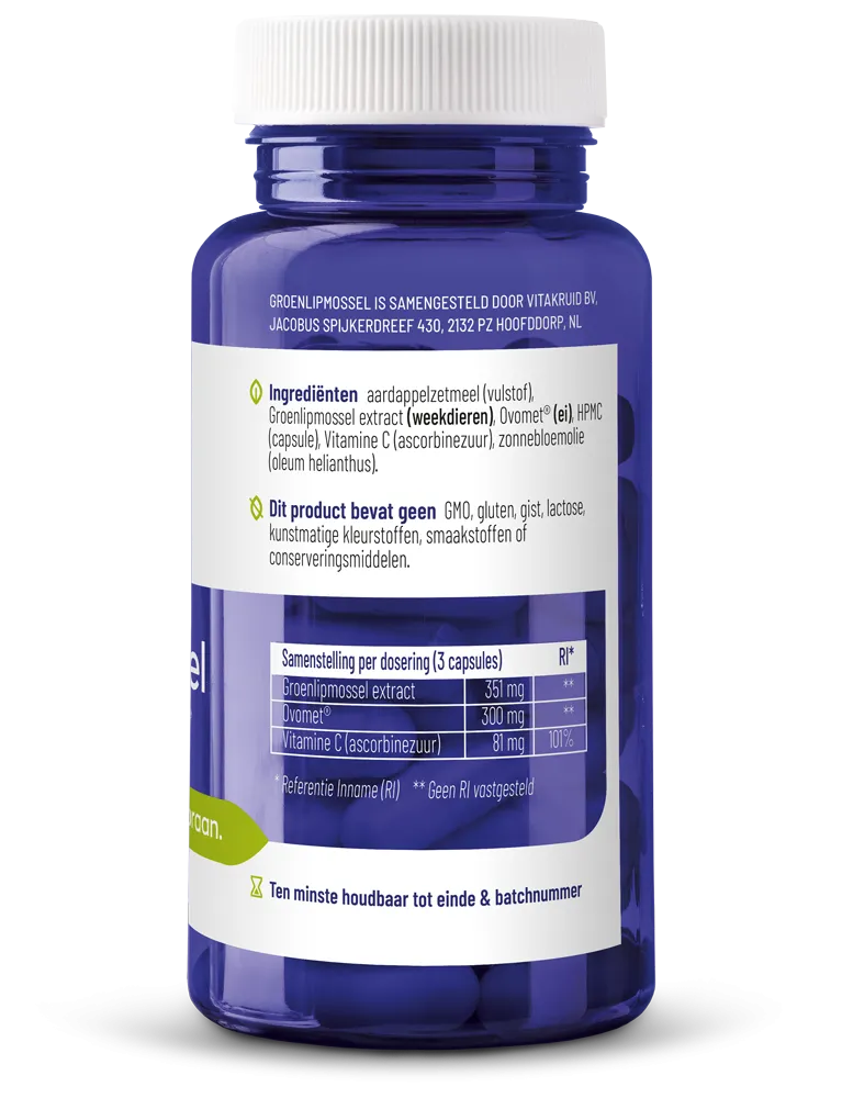 Vitakruid groenlipmossel Extract & Ovomet Eierschaalmembraam (90 vega capsules) - image 2