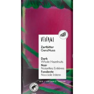Vivani Chocolade puur met hele hazelnoten bio (100 gr)