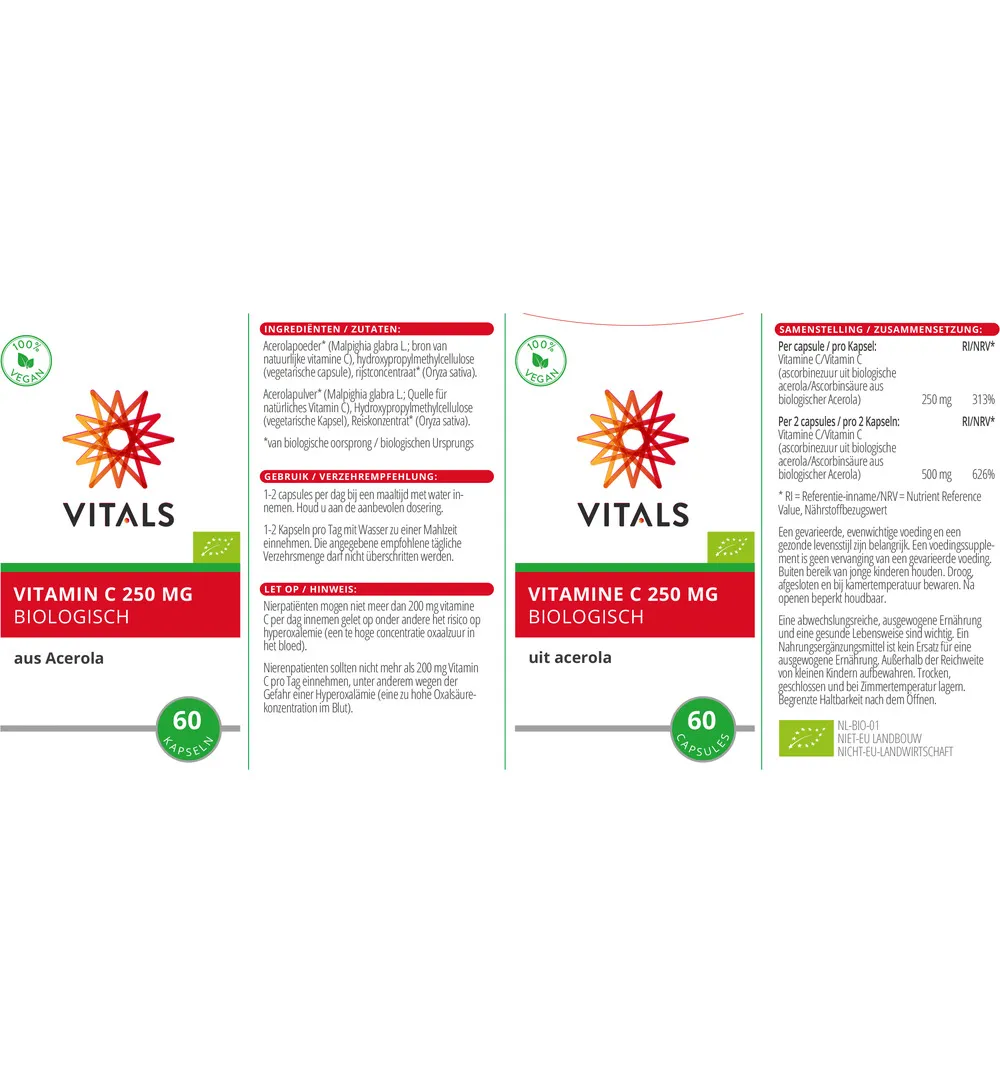 Vitals Vitamine C 250 mg Biologisch (60 capsules) - image 3