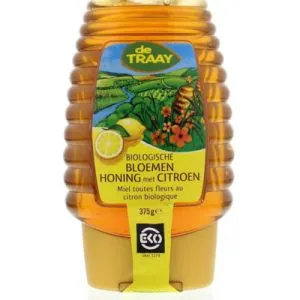 De Traay Bloemenhoning met Citroen Knijpfles Bio (375 gr)