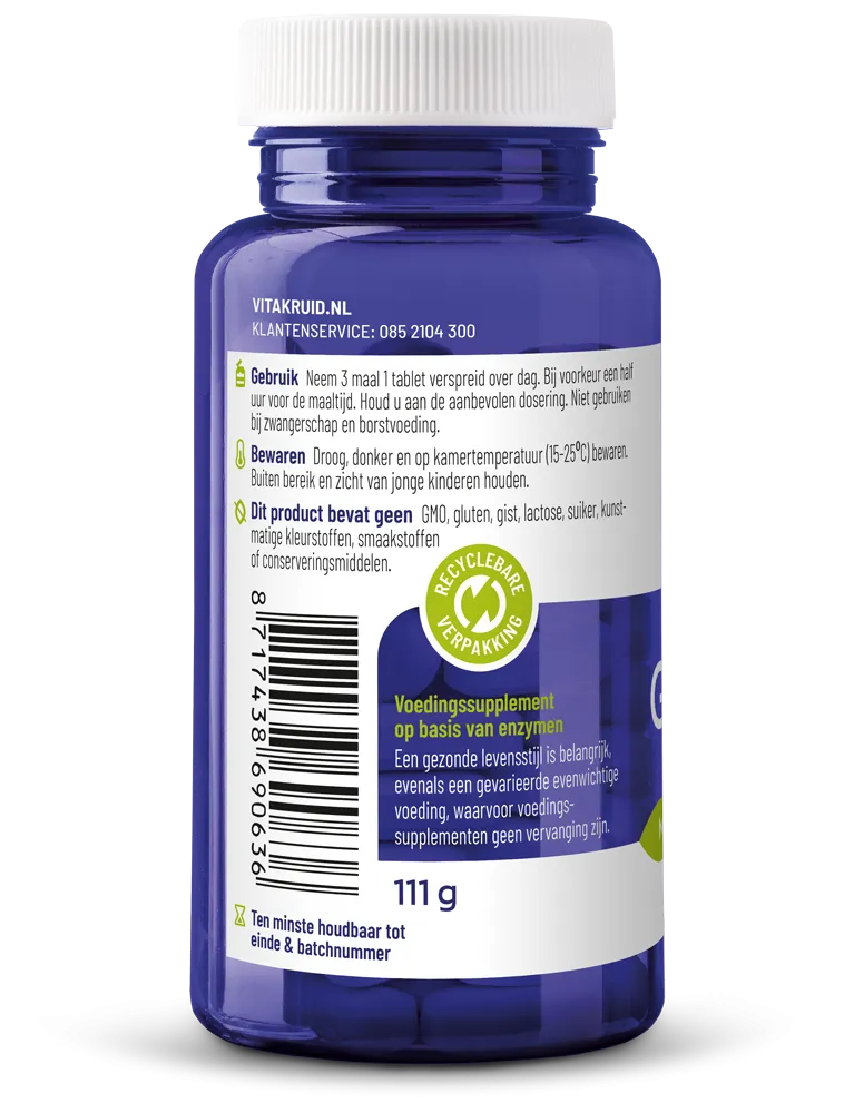 Vitakruid Glutazyme Oa Spijsverteringsenzymen En L-Glutamine (90 tabletten)