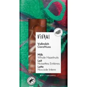 Vivani Chocolade melk met hele hazelnoten bio (100 gr)