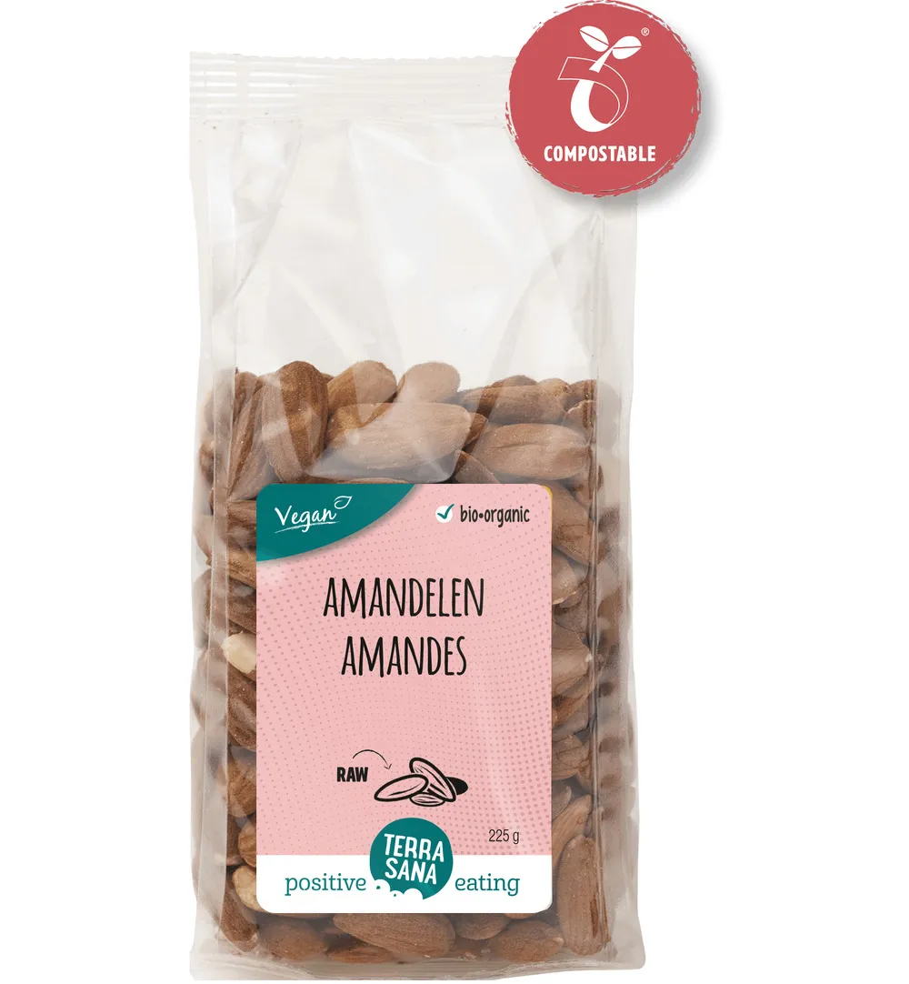 Terrasana Raw Amandelen Bruin Bio (225 gr)
