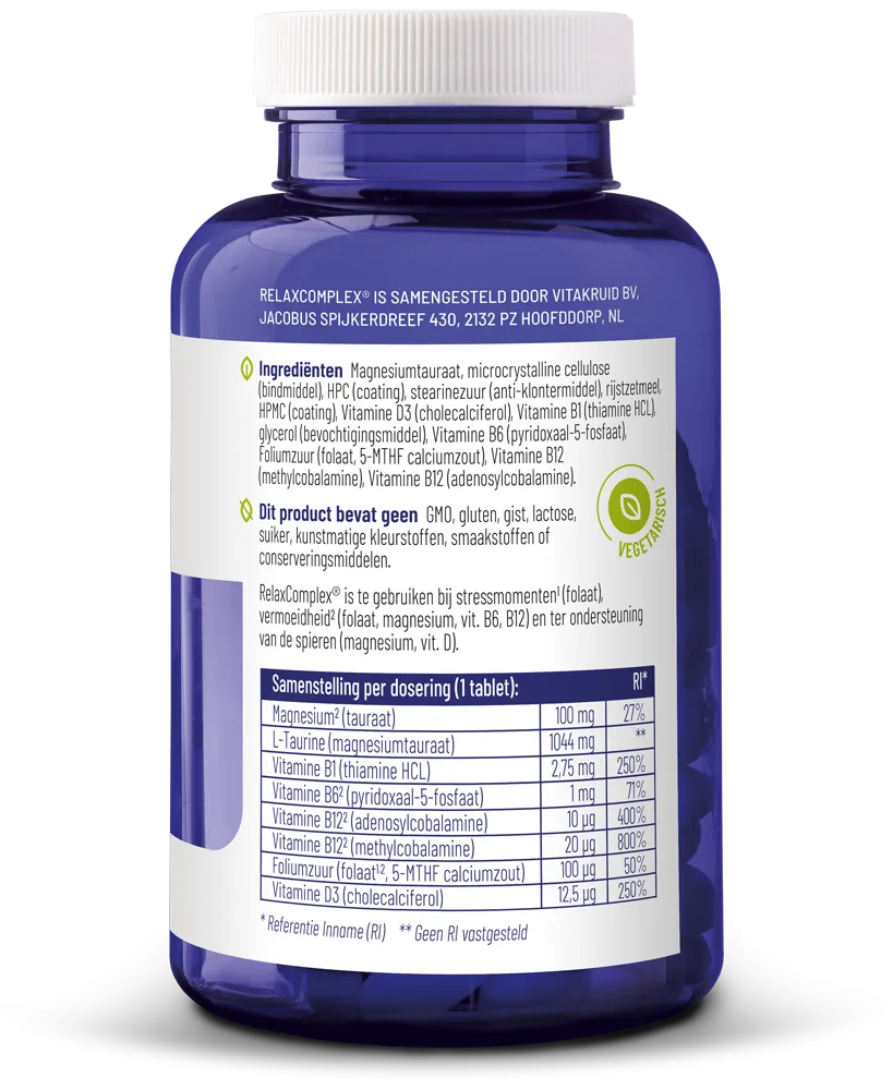 Vitakruid Relaxcomplex Oa Magnesium Tauraat & Vitamine D3 (90 tabletten) - image 2