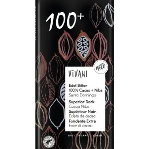 Vivani Chocolade puur superieur 100% + cacao nibs bio (80 gr)