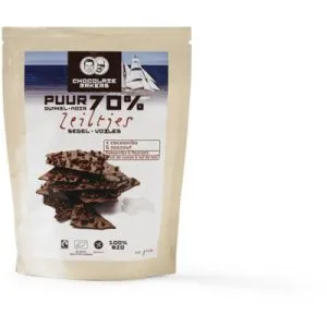 Chocolatemakers Bio chocozeiltjes puur 70% met zeezout en nibs (100 gr)