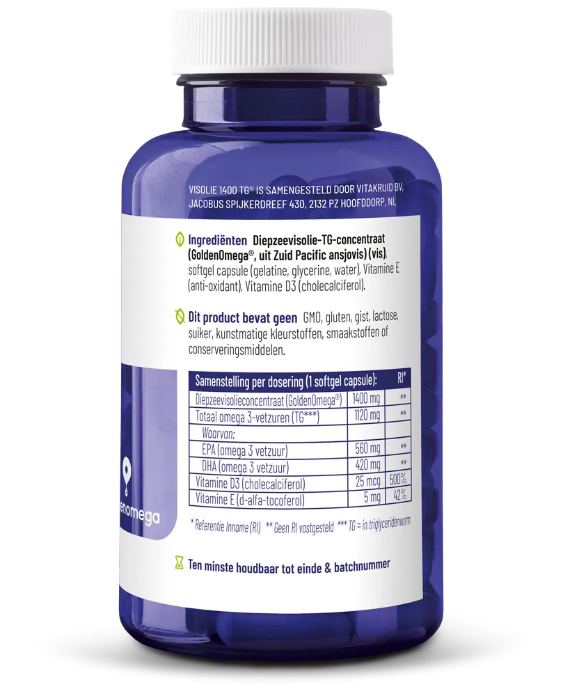 Vitakruid Visolie 1400 Tg® Triglyceriden Met D3 (60 Softgels) - image 2