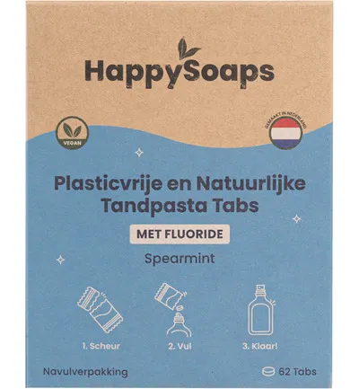Happysoaps Tandpasta tabs met fluoride navulverpakking (62 tabletten)