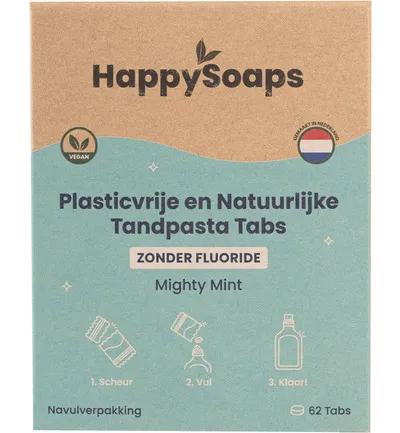 Happysoaps Tandpasta tabs zonder fluoride navulverpakking (62 tabletten)