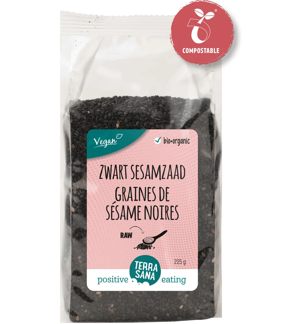 Terrasana Raw Sesamzaad Zwart Ongepeld Bio (225 gr)