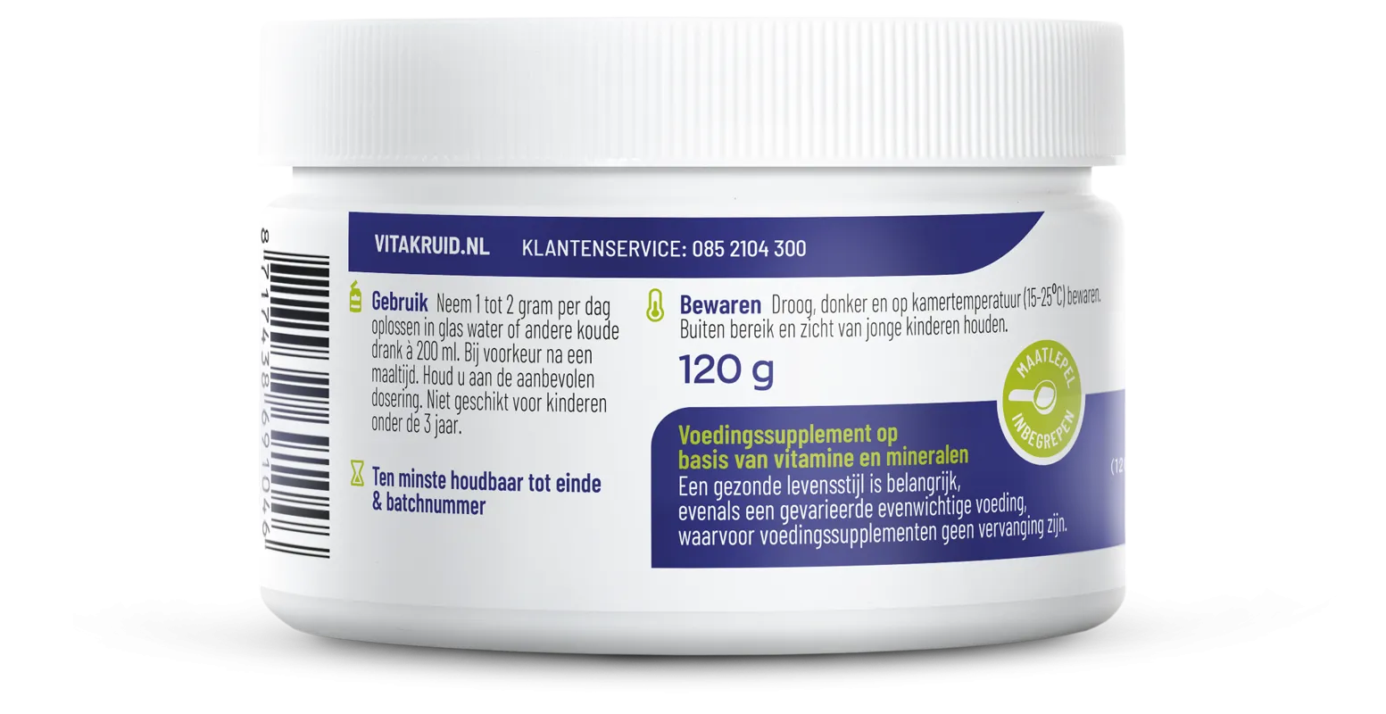 Vitakruid Magnesium Malaat Met Vitamine B6 (P-5-P) (120 gr)