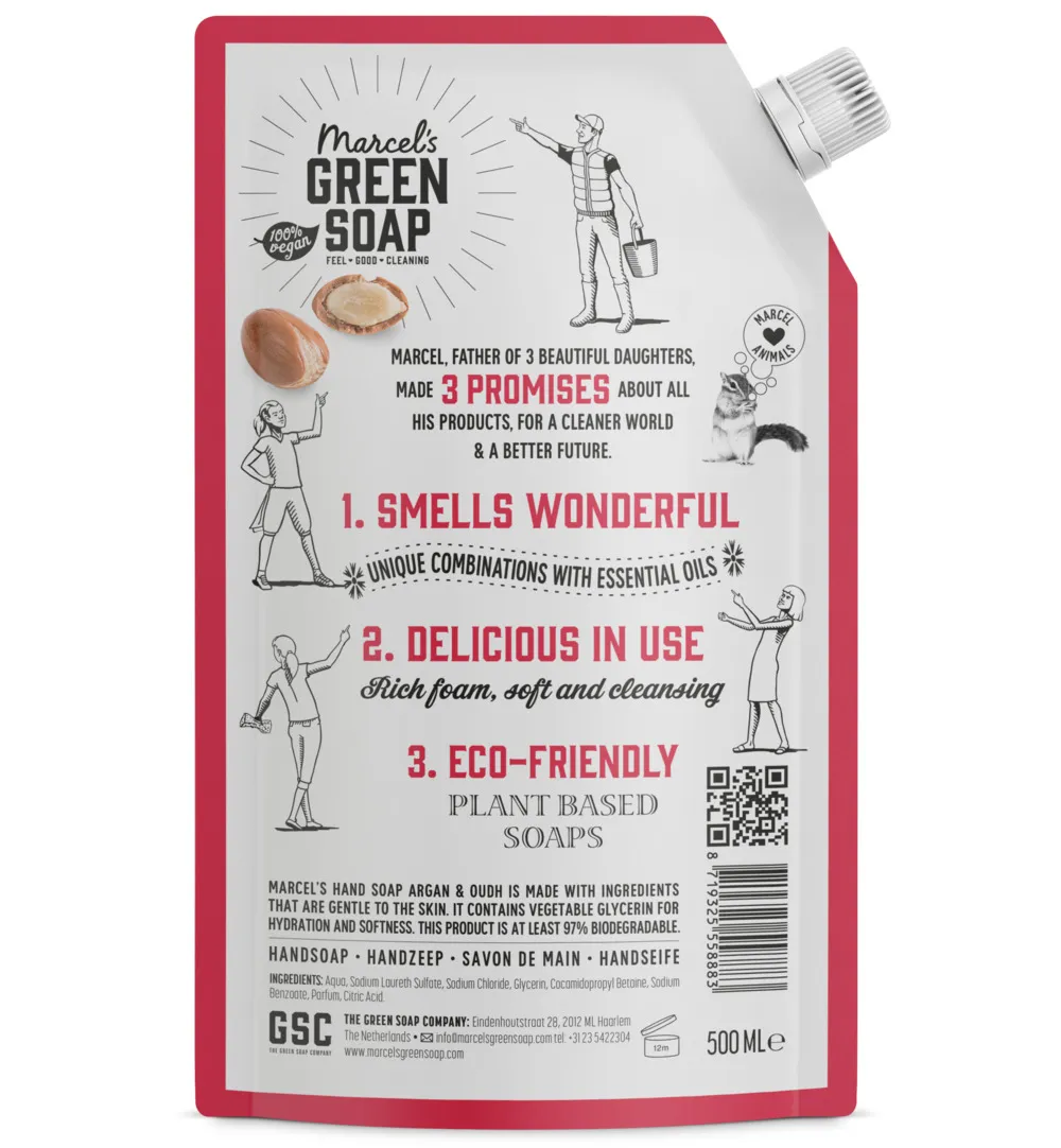 Marcel's Green Soap Handzeep argan & oudh navul (500 ml)