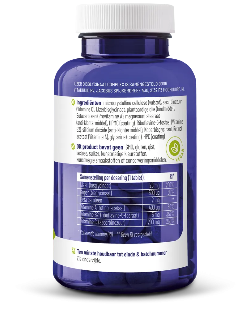 Vitakruid Ijzer Bisglycinaat 28 Complex Oa Koper Vitamine C (90 tabletten) - image 2