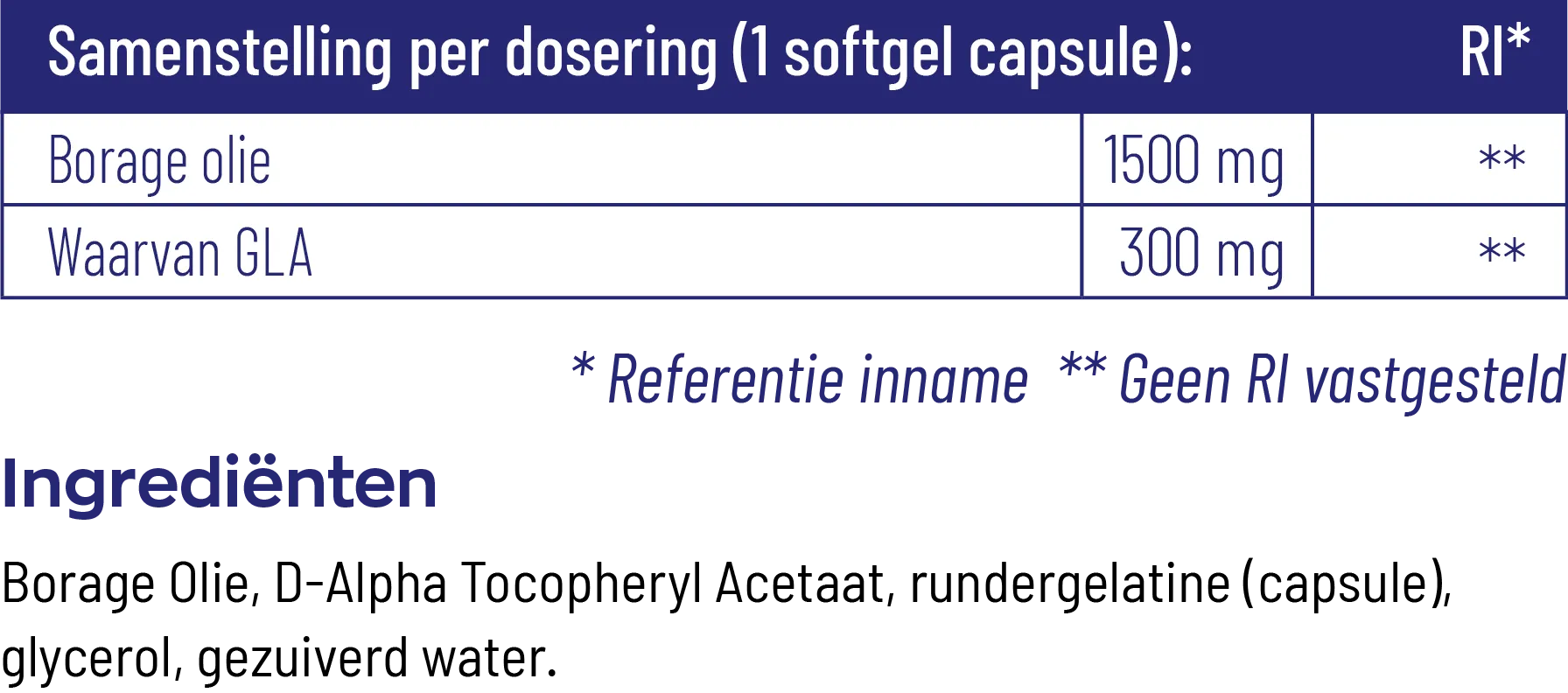 Vitakruid Borage Olie 1500Mg Gla 300Mg Uit Plantaardige Bron (60 softgels) - image 3