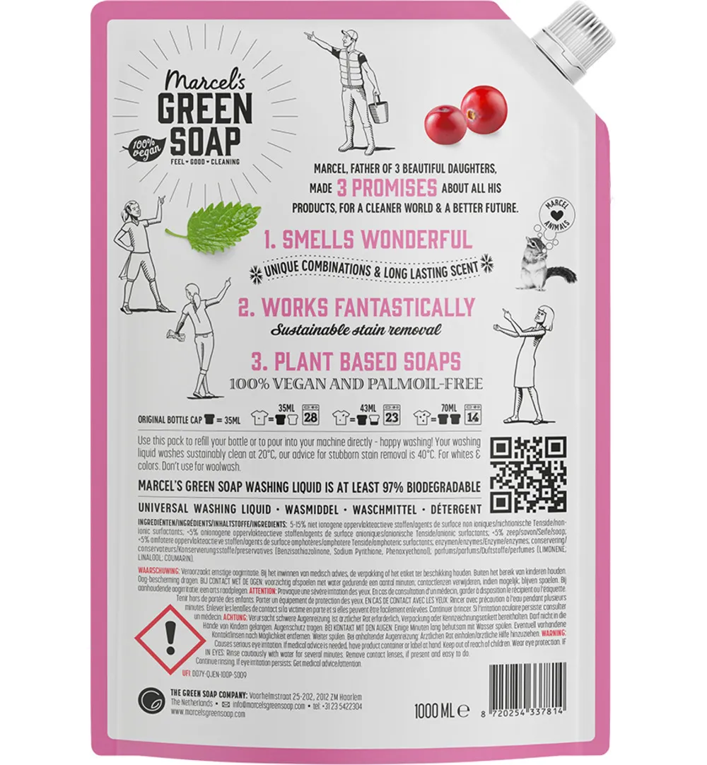 Marcel's Green Soap Wasmiddel Universeel Patchouli & Cranberry Navulling (1000 ml)