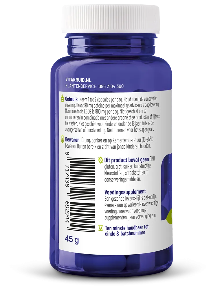 Vitakruid Energiecomplex O.A. Groene Thee 750 En Ginseng 200 (60 vega capsules) - image 2