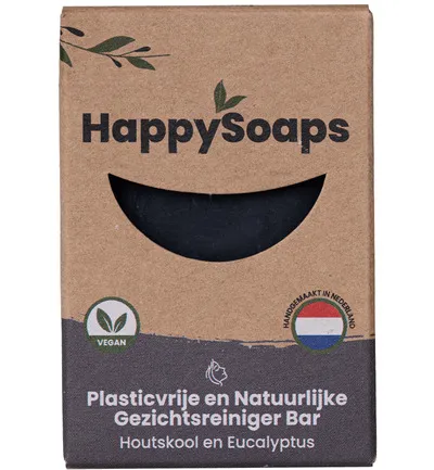 Happysoaps Gezichtreiniger bar houtskool en eucalyptus (70 gr)