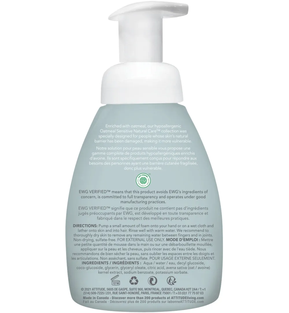 Attitude Sensitive Skin Baby Schuimende Baby Haar & Body Wash (250 ml)