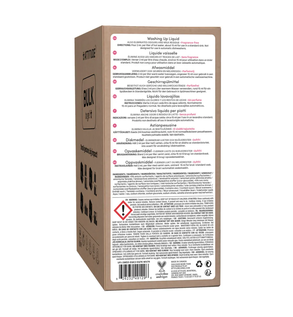 Attitude Nature+ Bulk2Go Afwasmiddel Parfum Vrij (2000 ml) - image 2