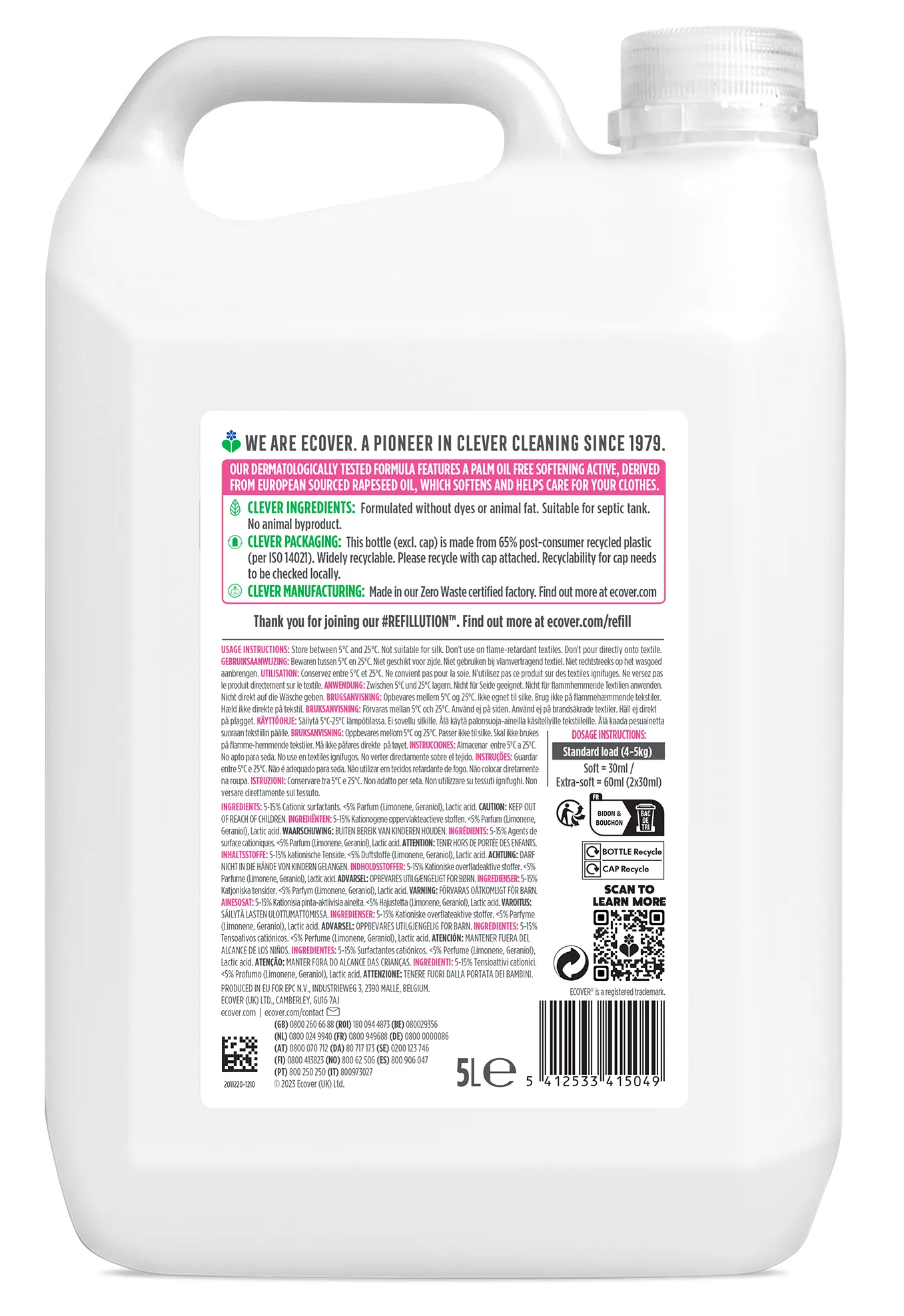 Ecover Wasverzachter Appel Navulling (5000 ml)