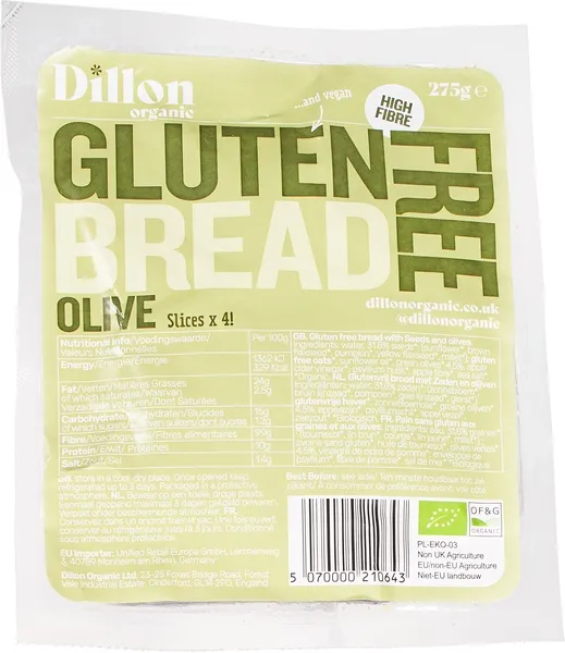Dillon Organic Glutenvrij brood olijven (275 gr)