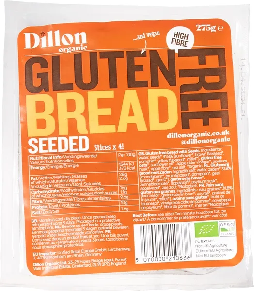Dillon Organic Glutenvrij brood pitten en zaden (275 gr)