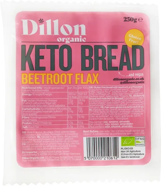 Dillon Organic Glutenvrij brood keto rode biet lijnzaad (250 gr)