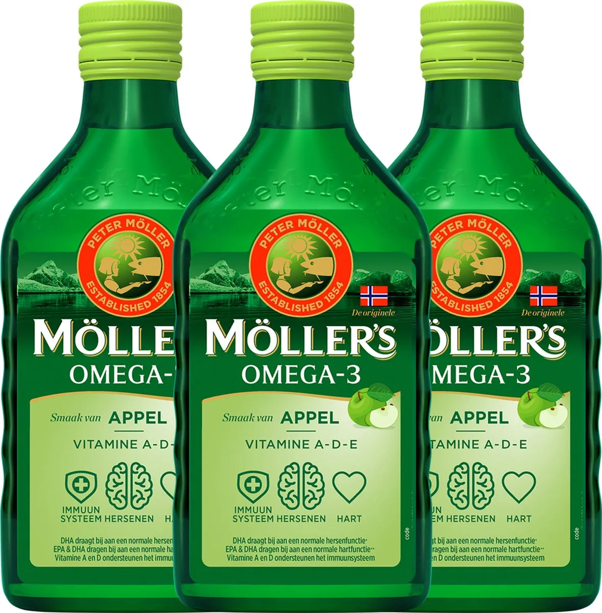 3x Mollers Omega-3 Levertraan Appel (250 ml)